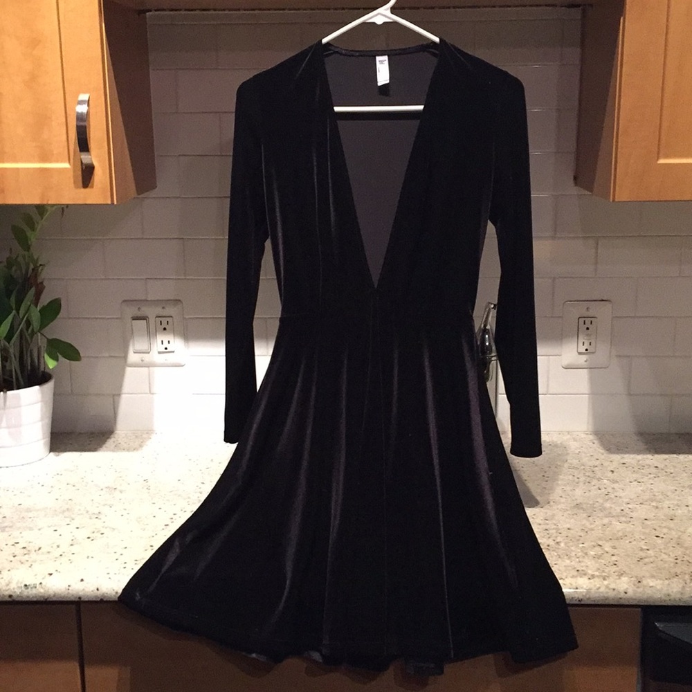 American Apparel Velvet Deep V Skater Dress